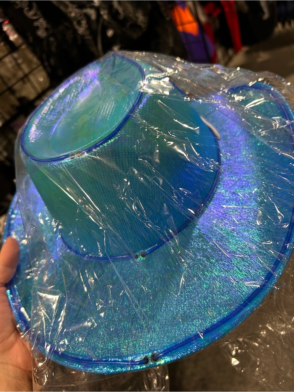 Iridescent Blue Light Up Cowboy Hat - Shimmer Wide-Brim Celebration Hat